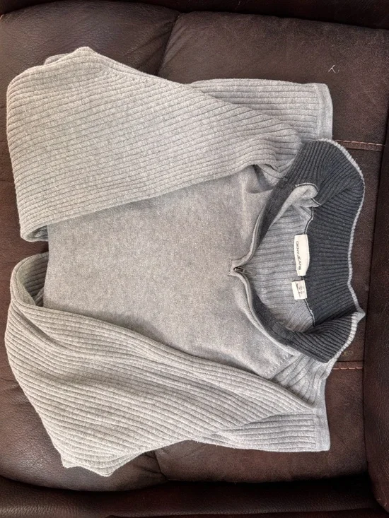 DKNY Two-Tone Gray Ribbed Cowl Neck Sweater - Picture 1 of 4